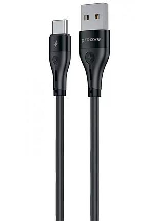 Кабель proove usb-c 2 м, силиконовый, для зарядки и передачи данных, 3а, черный