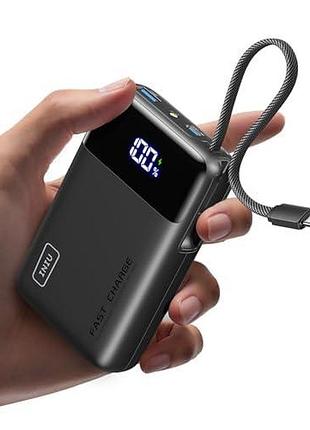 Повербанк iniu p51-l 20000mah 45w pd fast charge з вбудованим usb-c кабелем для ноутбука смартфона та швидкої зарядки
