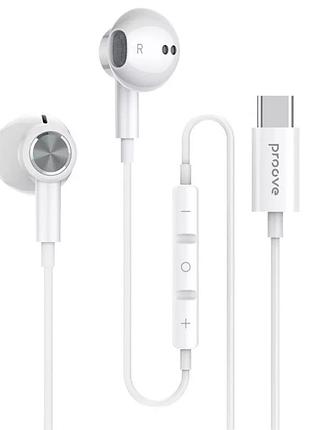 Провідні навушники proove echo type-c з мікрофоном, регулятором гучності та динаміками 14,2 мм білі