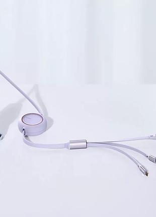 Кабель baseus bright mirror retractable 3in1 micro usb / lightning / type-c camlc-amj03 100w 120см purple 2