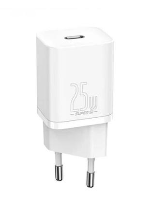 Зарядний пристрій мпз baseus super silicone pd charger 25w 1 type-c white (ccsp020102)