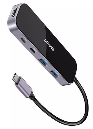 Хаб для подзарядки и подключения периферии с hdmi 4k, usb 3.1, type-c, pd 100w — серый