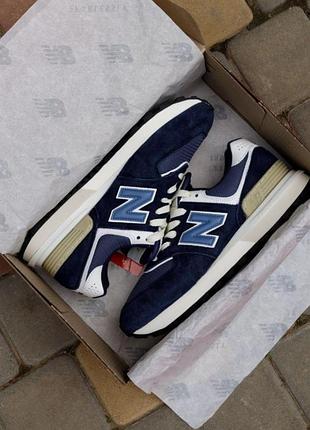 Синие мужские кроссовки new balance 574 legacy blue white beige х нью беланс 42