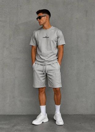 Чоловічий літній костюм футболка та шорти stone island, спортивний комплект оверсайз