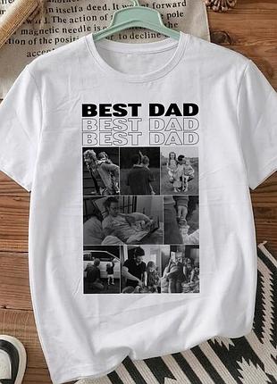 Белая футболка с принтом «best dad», размер l. принты для близких. футболки для женщин и мужчин.