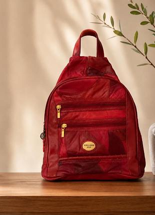 🎒 жіночий шкіряний рюкзак euro-leder star  стильний рюкзак насиченого червоного кольору з натуральної шкіри. має оригінальний дизайн