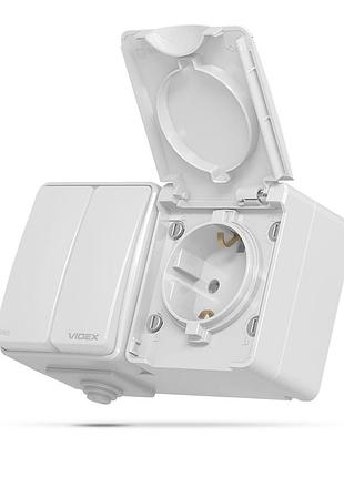 Розетка с заземлением + выключатель 2-ной ip65 videx binera vf-bnw32-g
