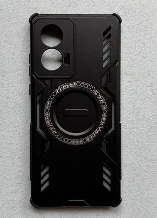 Motorola edge 50 fusion чохол magnetic armor, протиударний, чорний, матовий пластик з магнітним кільцем