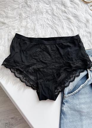 Высокие черные трусики с кружевом m&amp;s