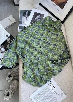 Жіноча стильна сорочка оверсайз у клітинку турецька фланель зелений