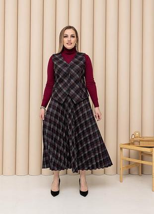 Костюм спідниця + жилетка венді бордо клітина 54