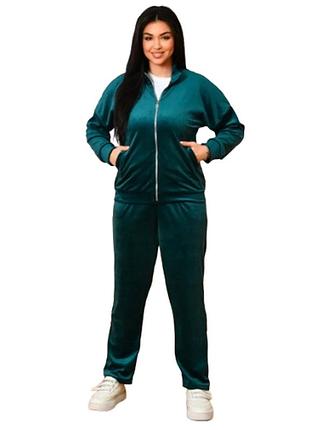 Велюровый костюм с воротником стойкой р.50 бирюзовый fashion 14590