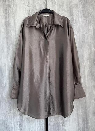 Подовжена віскозна сорочка вільного крою massimo dutti удлиненная свободная рубашка из вискозы свободного кроя