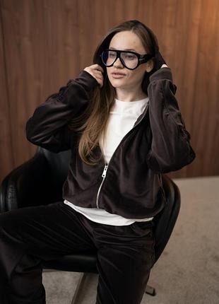 Велюровый костюм palazzo zip коричневый, l/xl