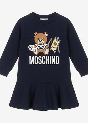 Синее хлопковое платье moschino hav0cq для девочки