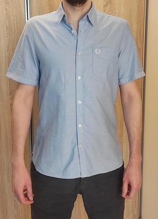 👔 рубашка fred perry британия 100% хлопок размер l лето весна голубая рубашка мужская