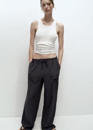 Літні тонкі широкі віскозні штани брюки жатка zara широкие брюки палаццо с фактурной ткани из вискозы