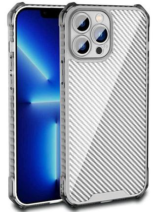 Противоударный чехол ease carbon color series tpu для iphone 13 pro, стиль карбон black / transparent
