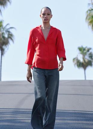 Коралловая легкая свободная рубашка zara, р.s-m