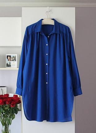 Синя легка подовжена бавовняна сорочка від mo clothing