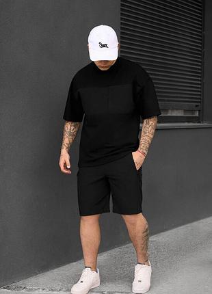 Черный мужской костюм на лето staff patt black oversize