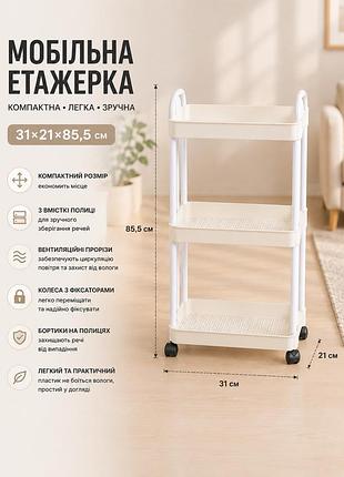 Полиця-етажерка 64205 / мобільна пластикова етажерка 31×21×85,5 см / полиця на колесах