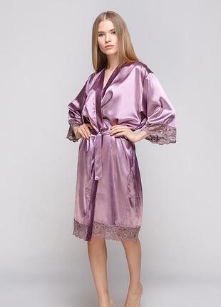 Халат женский из стрейч атласа большой размер фуксия, 4xl