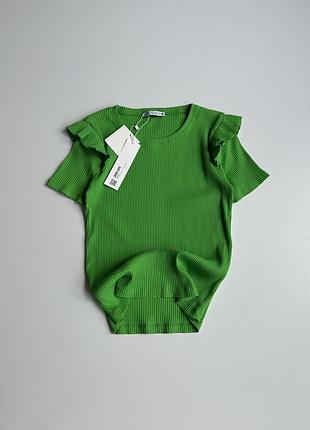 Футболка зелена в рубчик zara бавовна