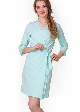 Женский халат трикотажный ментоловый, 2xl
