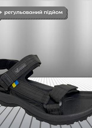 Чоловічі спортивні сандалі текстильні легкі босоніжки з регульованими липучками чорні 41