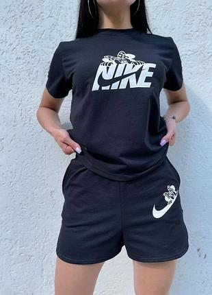 Літній жіночий комплект футболка і шорти чорний з принтом nike