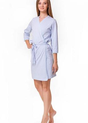 Женский халат хлопковый голубой, 2xl