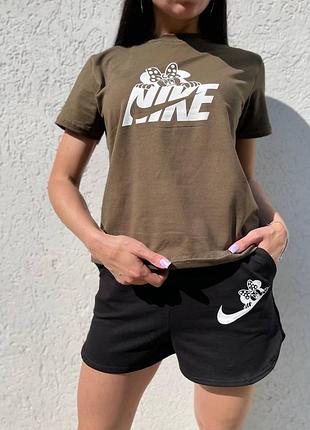 Літній жіночий спортивний костюм комплект футболка і шорти з принтом nike