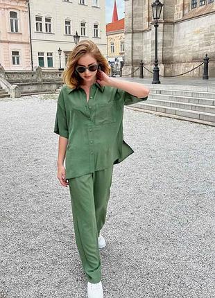 Брючный летний костюм l-xl. зеленый