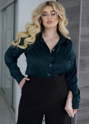Базова шовкова сорочка 42-44. темно-зелений