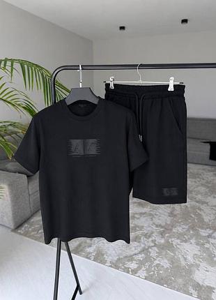Чорний літній чоловічий спортивний костюм комплект футболка і шорти armani exchange