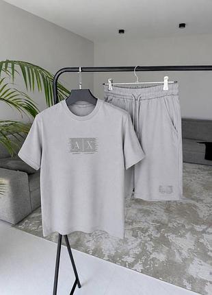 Сірий чоловічий спортивний костюм комплект футболка і шорти armani exchange