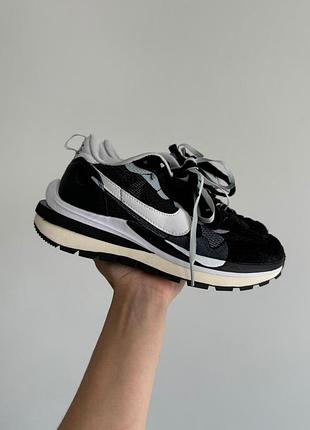 Чёрные кроссовки найк сакай унисекс nike x sacai vaporwaffle black 45