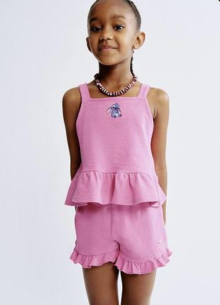 Літній бавовняний комплект h&m lilo & stitch (топ та шорти) на дівчинку