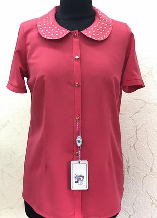 Малиновая женская блузка короткий рукав tbcollection, польша 40 (наш 46)