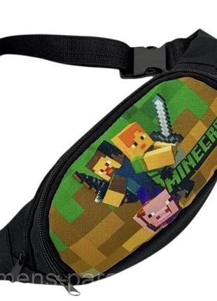 Чорно-зелена дитяча сумка бананка minecraft