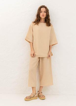 Літній костюм футболка кюлоти xxl-3xl. бежевий