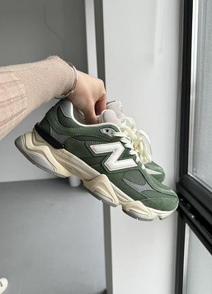 Замшеві зелені кросівки new balance 9060 green beige х нью беланс 45