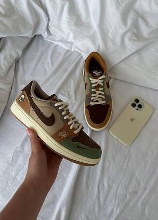 Бежевые кроссовки унисекс jordan retro 1 low og zion williamson voodoo х джордан 38