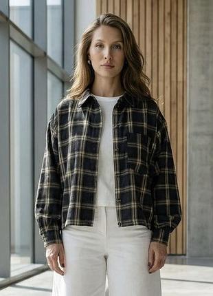 Укорочена сорочка в клітинку xxl-3xl. коричневий