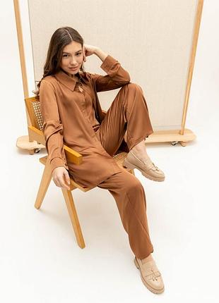 Шовкова коричнева сорочка xxl-3xl