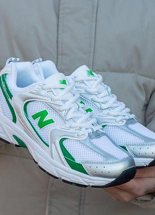Белые кроссовки new balance 530 white green х нью беланс 36