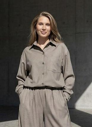 Рубашка с итальянской костюмки xxl-3xl. бежевый