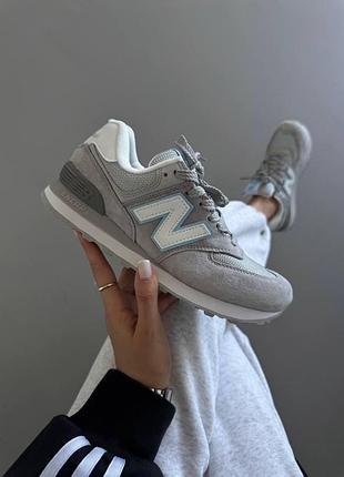 Женские серые кроссовки new balance 574 grey white blue х нью беланс 37