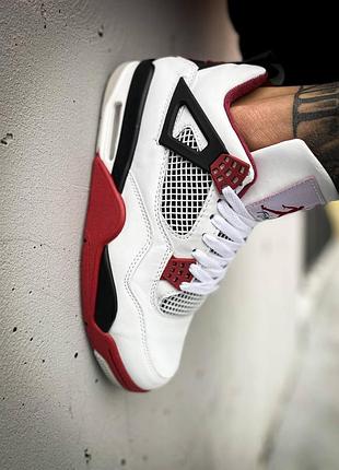 Белые кожаные кроссовки джордан ретро 4 унисекс jordan 4 retro fire red 41